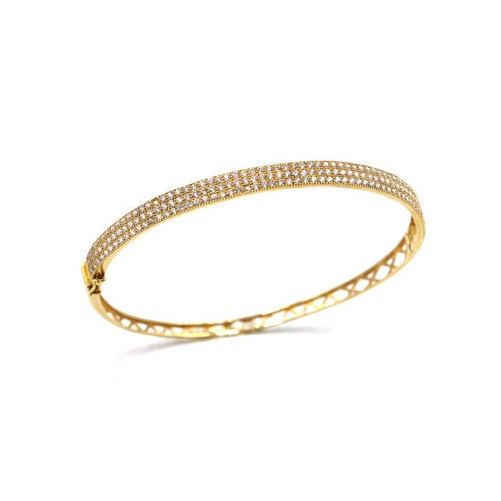 18K Gold Bangles with Triple Diamond Rows