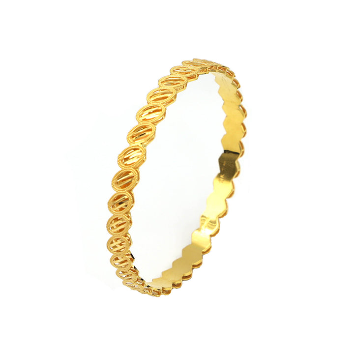21K Yellow Gold Bangles with Oval Pattern
