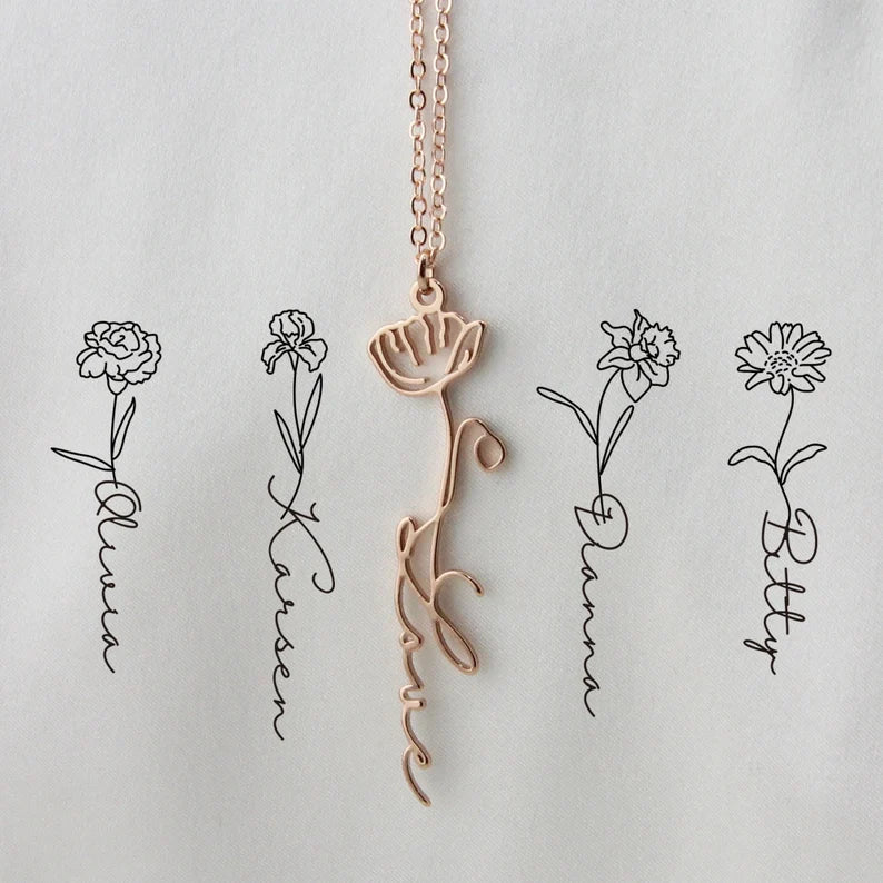 Personalized 18K Real Gold Birth Month Flowers Necklace