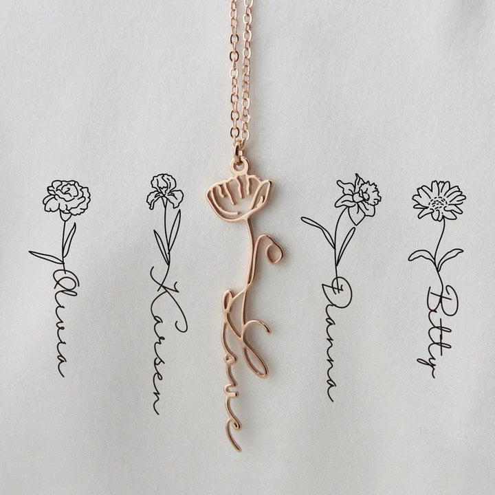 Personalized 18K Real Gold Birth Month Flowers Necklace