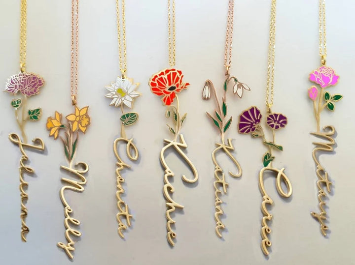 Personalized 18K Real Gold Birth Month Flowers Necklace