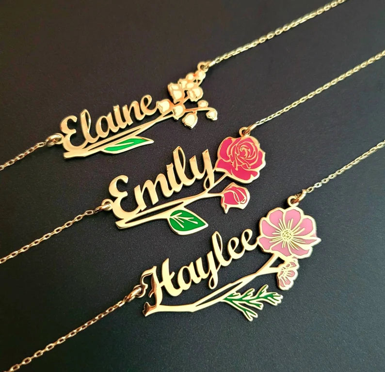 Personalized 18K Real Gold Birth Month Flowers Necklace