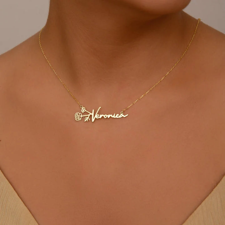 Personalized 18K Real Gold Birth Month Flowers Necklace