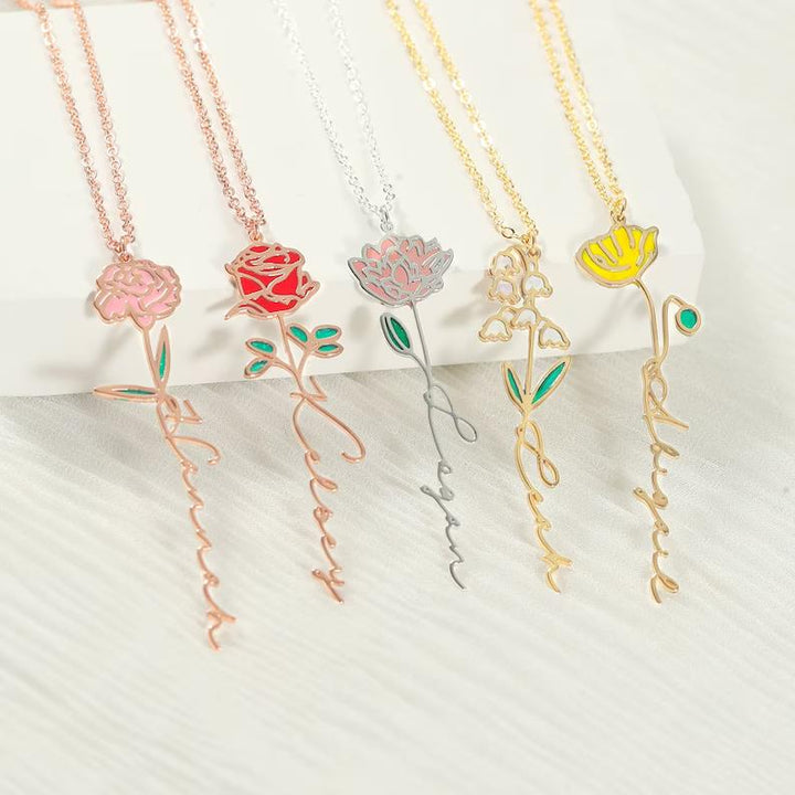 Personalized 18K Real Gold Birth Month Flowers Necklace