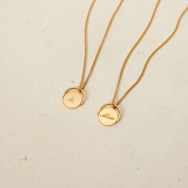 Spinner Initial/Spinner Pendant Necklace with Curb Chain